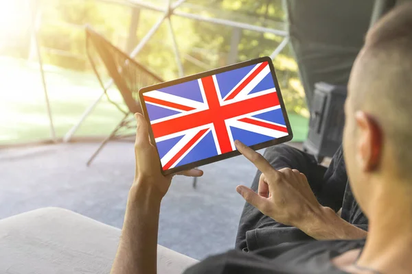 Bandeira Grande Grã Bretanha Uma Tela Laptop — Fotografia de Stock