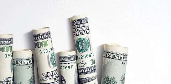 Close Role Money Dollar Tied Rope White Background — Stock Photo, Image