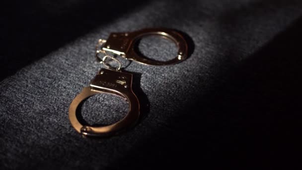 Handcuffs Gray Background Concept Legal Problems Criminal Offenses White Collar — Vídeo de stock
