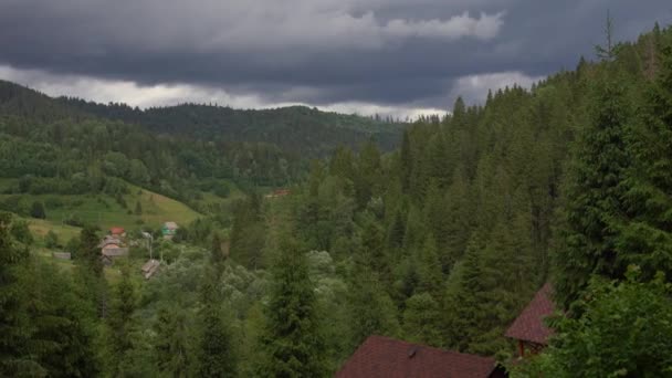 Mountains Clouds View Drone Clouds Mountain Village Village Carpathian Mountains — Stockvideo