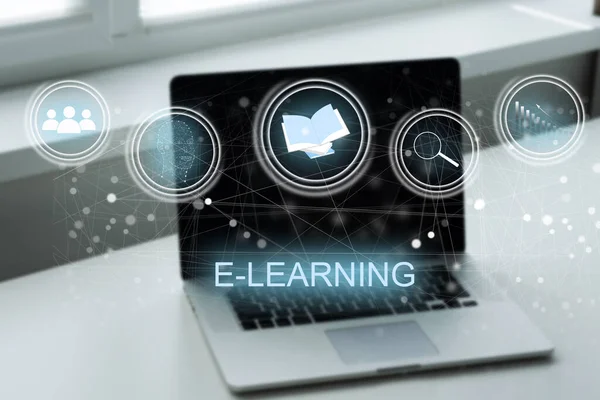 E-learning education, internet lessons and online webinar. Person who attends online lessons on a digital screen. Education internet Technology