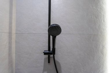 black fittings in the bathroom white background.