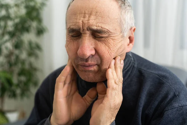 Old Man Toothache Elderly Senior Man Has Toothache Unhappy Man — Foto Stock