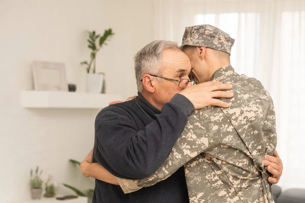 an elderly father and a military son.