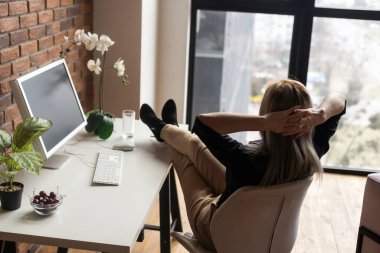 Searching for new solution. a woman with a computer.