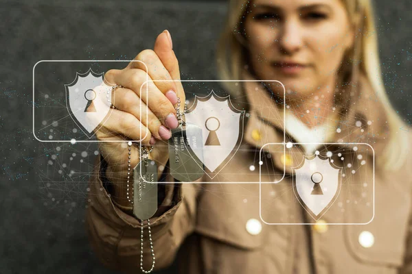 Escudo Proteger Ícone Interface Tela Virtual Negócios Privacidade Segurança Cibernética — Fotografia de Stock