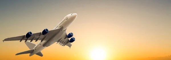 Белый Пассажирский Самолет Летящий Небе Удивительные Облака Заднем Плане Путешествие — стоковое фото
