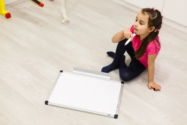 Little Girl Writing White Board Schooling Background — 스톡 사진