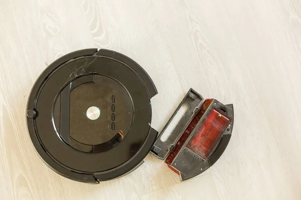 Ρομπότ Ηλεκτρική Σκούπα Δάπεδο Από Ξύλο Laminate Smart Ρομποτική Αυτοματοποίηση — Φωτογραφία Αρχείου