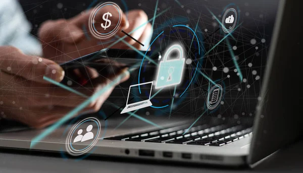 Shield Protect Icon Virtual Screen Interface Data Protection Cyber Security — Stock Photo, Image