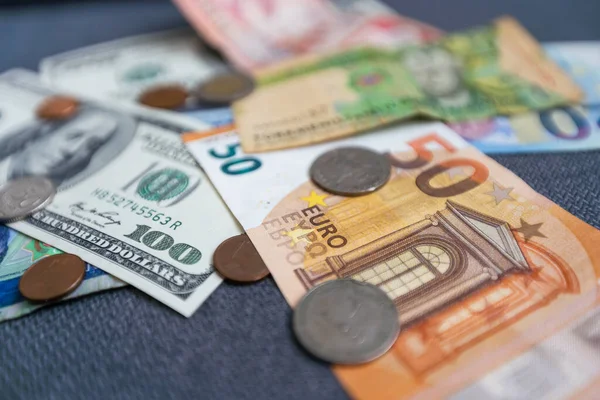 Concept Entreprise Finance Contexte Monétaire Billets Pièces Américains Européens Papiers — Photo