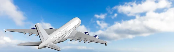 Avión Blanco Pasajeros Volando Cielo Nubes Increíbles Fondo Viaje Transporte —  Fotos de Stock