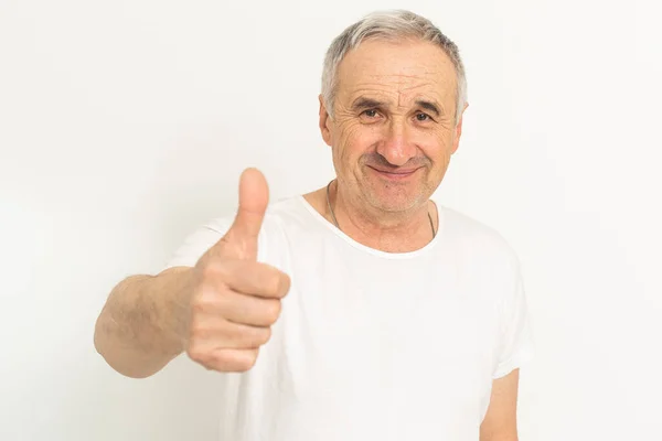 Elderly Man Shows Thumbs — Stock Photo, Image