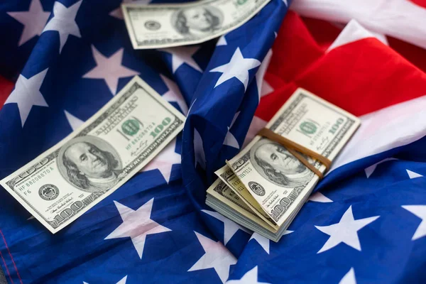 Amerikai Zászló Bankjegyek Dollár — Stock Fotó