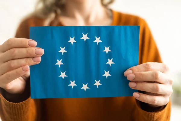 Hand Held Flag European Union — Stock Photo, Image