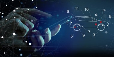 Choosing an electric vehicle. electric car choice. pointing at symbol on charging machine. electric car production Virtual Technology AR Augmented Reality or VR Virtual Reality metaverse