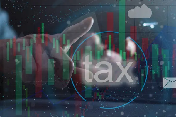 Віртуальний Екран Збільшенням Податкової Декларації Онлайн Сплати Податків Корпораціями — стокове фото