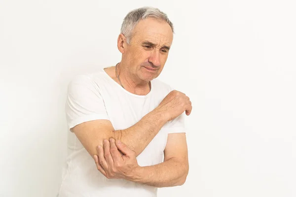 Elderly Man Hurts His Elbow — Stock Photo, Image