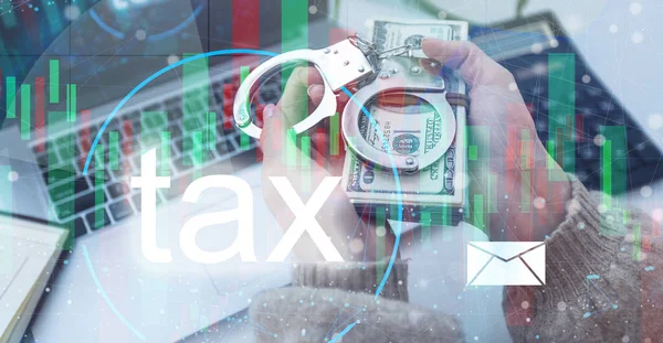 Business Hand Clicks Virtual Screen Tax Return Online Tax Payment — Φωτογραφία Αρχείου