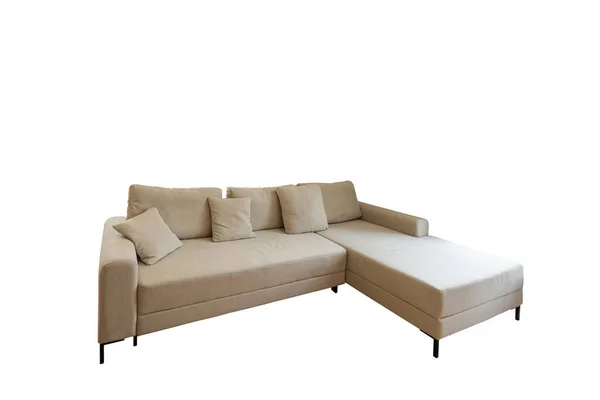 Gray Low Back Right Corner Sofa Isolated White Front Side — Stock Photo, Image