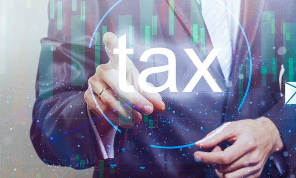 Business Hand Clicks Virtual Screen Tax Return Online Tax Payment — стоковое фото