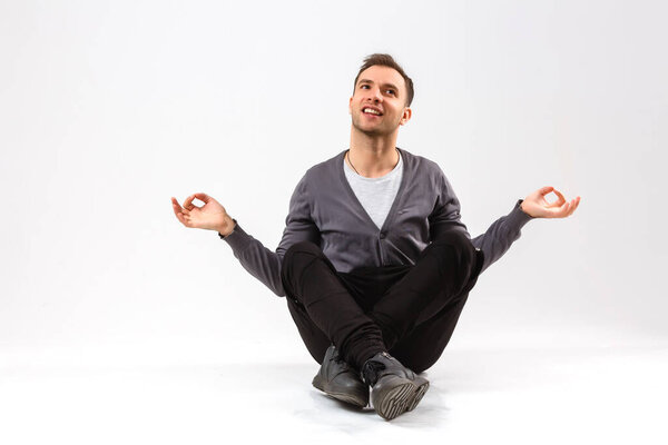 man thinking over gray background