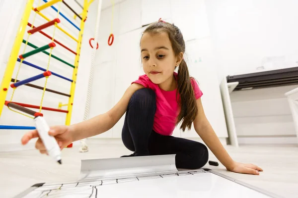 Little Girl Writing White Board Schooling Background — Stock Fotó