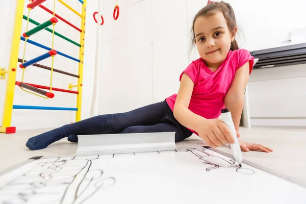 Beautiful Little Girl Drawing Pencils — Stock Photo, Image