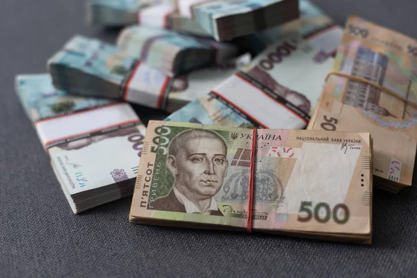 Bundles Ukrainian Money Stacks Hryvnia 200 500 1000 Money Concept — Foto de Stock