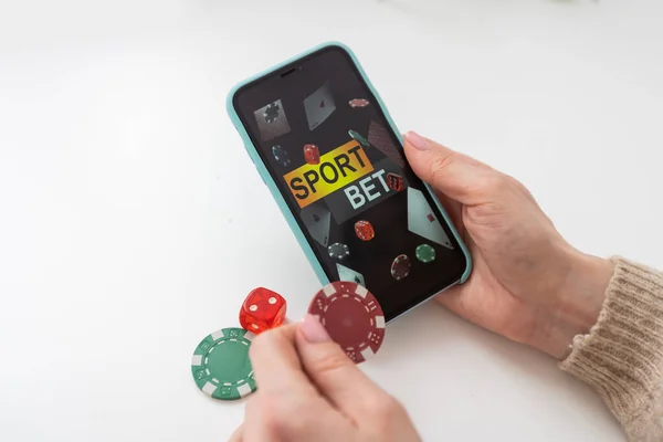 Live Play Betting App Smartphone Display Woman Betting Home Winning — Fotografia de Stock