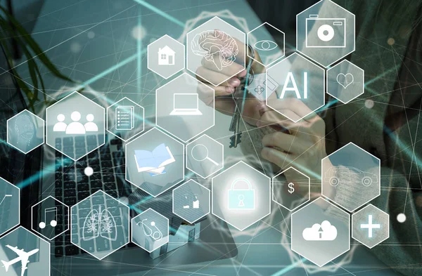 Servicii Inteligență Artificială Business Web Computing Concept Integrare Iot Icoana — Fotografie, imagine de stoc