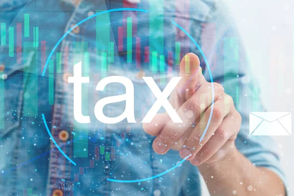 Business Hand Clicks Virtual Screen Tax Return Online Tax Payment — Stok fotoğraf