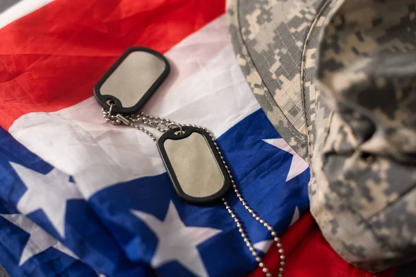 Army Tokens Military Uniform Usa National Flag Background — Stock Photo, Image