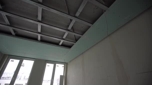 Trabalhos Tecto Instalação Trabalhador Construção Foto Alta Qualidade — Vídeo de Stock