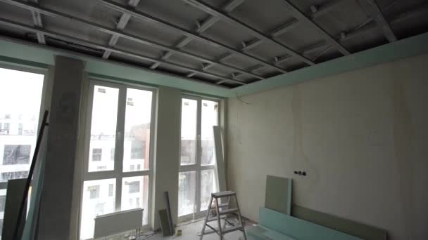 Drywall Muur Interieur Decoratie Bouwplaats Met Kopieerruimte Voeg Tekst Toe — Stockvideo
