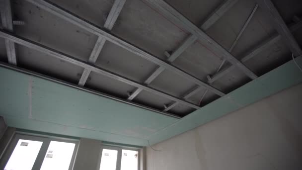 Ceiling Installation Expert Technicians Room Construction Process High Quality Photo — Stock Video