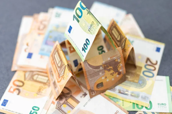 Cottage Gemaakt Van Eurobankbiljetten Woningkrediet Hoge Kwaliteit Foto — Stockfoto