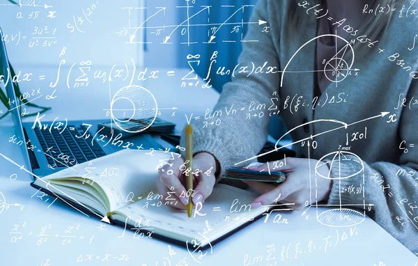 Ученик Преподаватель Математическими Научными Формулами Понятия Образования Символы Уравнения Виртуальном — стоковое фото
