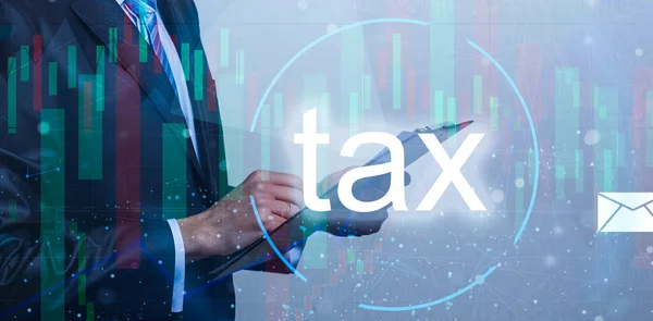 触摸屏扫描在线个人所得税图标用于纳税 政府数据分析文件 财务研究及报税表计算 — 图库照片