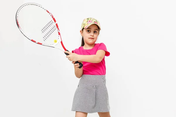 Little Girl Tennis Racket — 图库照片