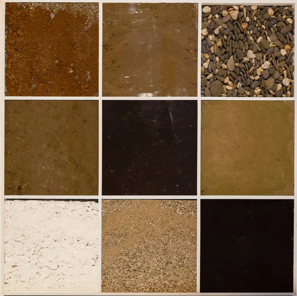 Antiguo Collage Textura Pavimento Piedra Colección Varios Patrones Camino Cobblestone — Foto de Stock