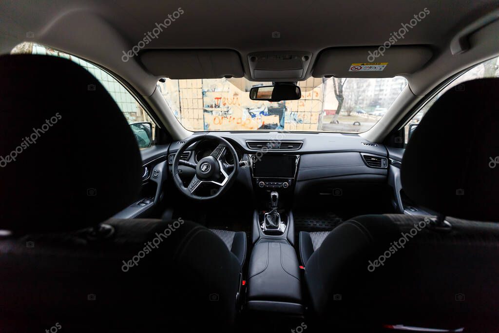 Interior view of car with black salon.