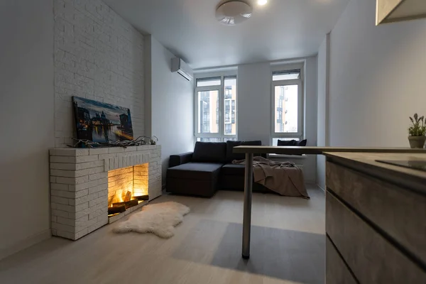 Moderne Wohnung Mit Offener Küche Und Wohnzimmer — Stockfoto
