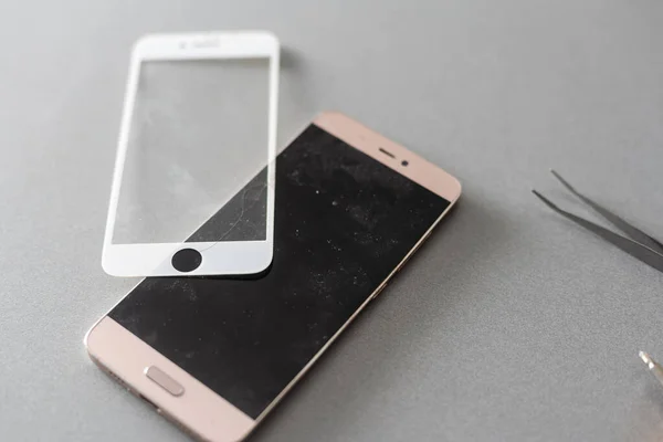 Närbild Bilder Visar Processen För Reparation Mobiltelefon — Stockfoto
