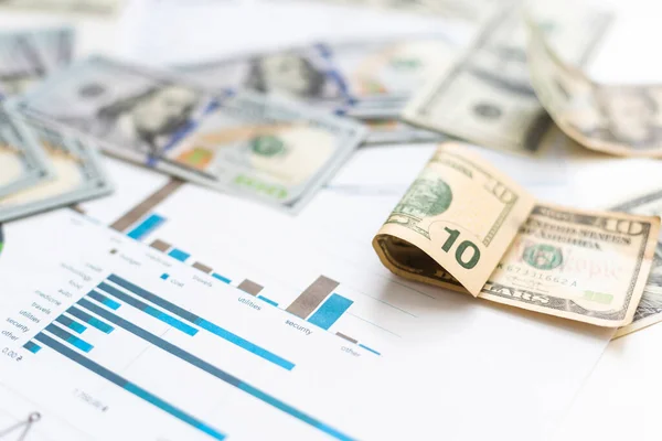 Gráfico Negócios Papel Caneta Calculadora Nos Dólar Mesa Escritório Verificação — Fotografia de Stock