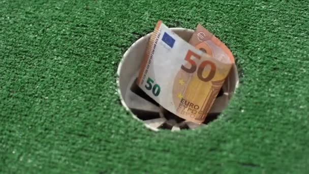 Minigolfclub Geld Auf Dem Kunstrasen — Stockvideo