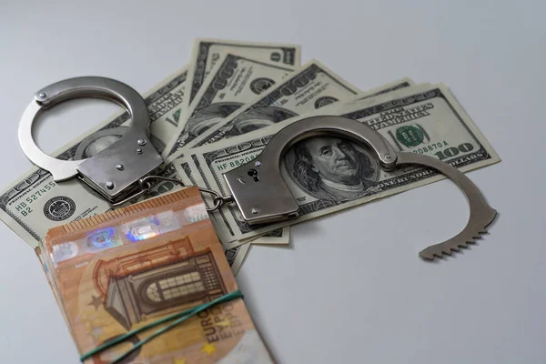 Handcuffs Money Gray Background — Stock Photo, Image