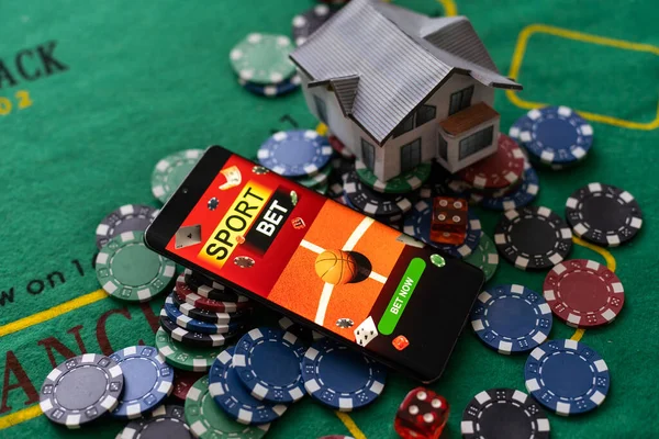 Smartphone Sportovním Sázení Kasino Domeček Hraní — Stock fotografie
