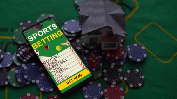 Smartphone Sports Betting Casino Toy House — Stock Video