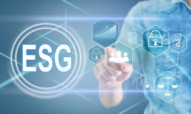 Sanal ekran. ESG çevresel sosyal yönetim kavramı. İş stratejisi.